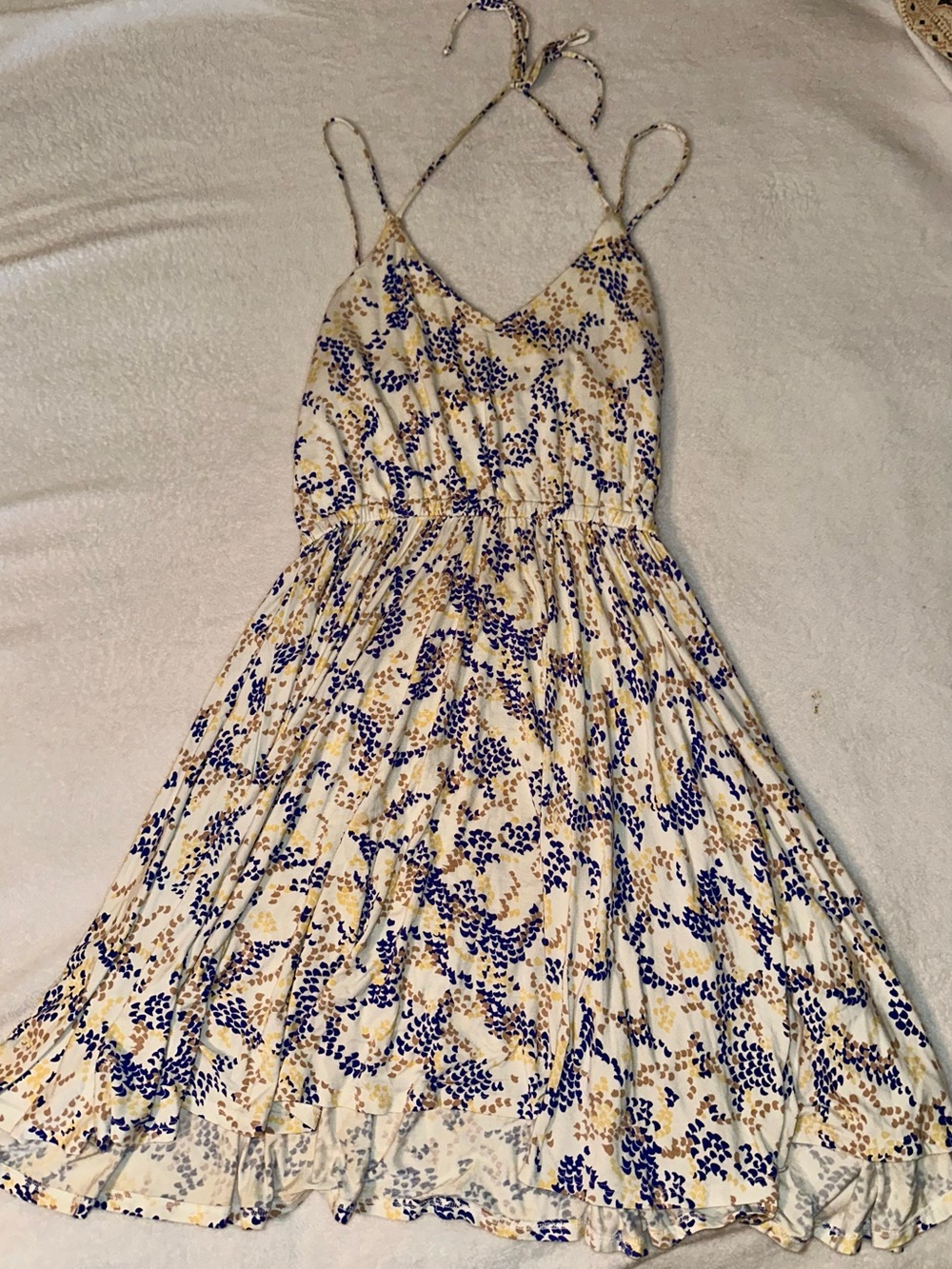 Rachel Pally Cream Floral Midi Sundress with Blue and Tan Print